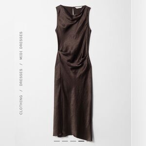 & Other Stories Draped Satin Midi Dress Brown 6